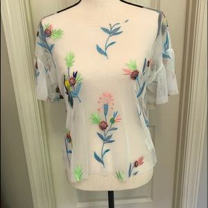 Embroidered mesh top